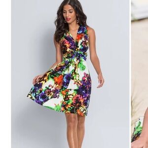 Venus floral Sleeveless Dress summer babydoll style tie back S stretch summer